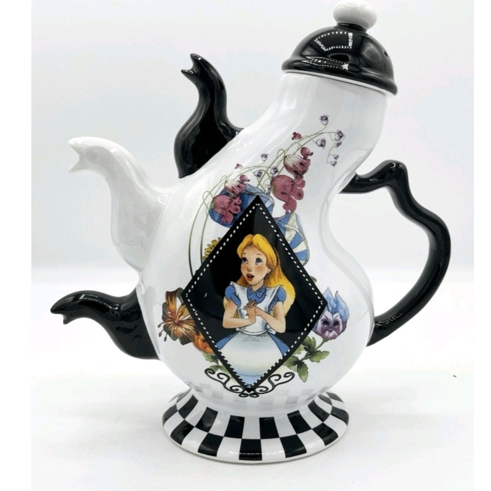 Disney Black and White Alice in Wonderland Ceramic Teapot